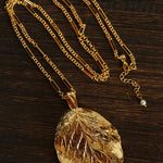 Vintage Gold Leaf Texture Pendant Necklace - floysun