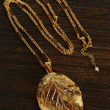 Vintage Gold Leaf Texture Pendant Necklace - floysun