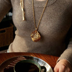 Vintage Gold Leaf Texture Pendant Necklace - floysun