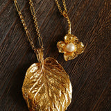 Vintage Gold Leaf Texture Pendant Necklace - floysun