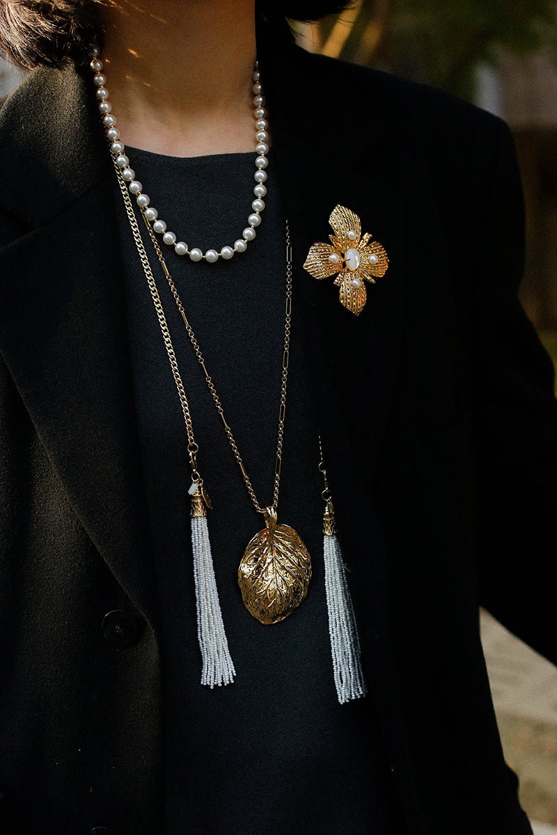 Vintage Gold Leaf Texture Pendant Necklace - floysun