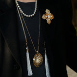 Vintage Gold Leaf Texture Pendant Necklace - floysun