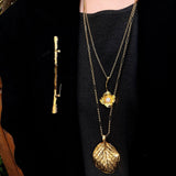 Vintage Gold Leaf Texture Pendant Necklace - floysun