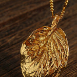 Vintage Gold Leaf Texture Pendant Necklace - floysun