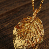 Vintage Gold Leaf Texture Pendant Necklace - floysun