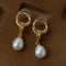 Vintage Gold Natural Freshwater Pearl Drop Earrings - floysun