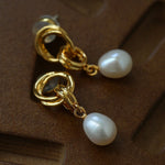 Vintage Gold Natural Freshwater Pearl Drop Earrings - floysun