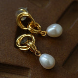 Vintage Gold Natural Freshwater Pearl Drop Earrings - floysun