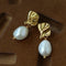 Vintage Gold Natural Freshwater Pearl Drop Earrings - floysun