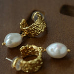 Vintage Gold Natural Freshwater Pearl Drop Earrings - floysun