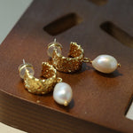 Vintage Gold Natural Freshwater Pearl Drop Earrings - floysun
