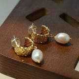 Vintage Gold Natural Freshwater Pearl Drop Earrings - floysun