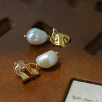 Vintage Gold Natural Freshwater Pearl Drop Earrings - floysun