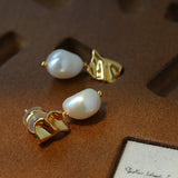Vintage Gold Natural Freshwater Pearl Drop Earrings - floysun