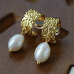 Vintage Gold Natural Freshwater Pearl Drop Earrings - floysun