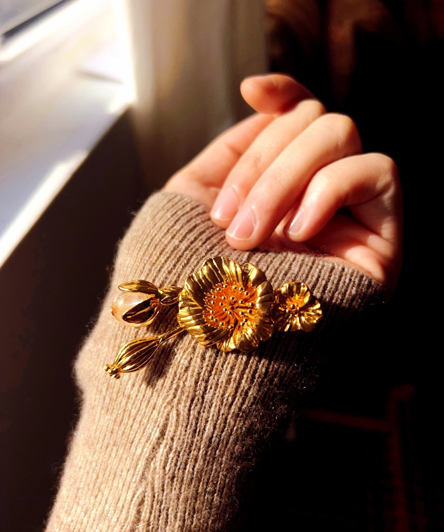 Vintage Gold Poppy Crystal Brooch - floysun