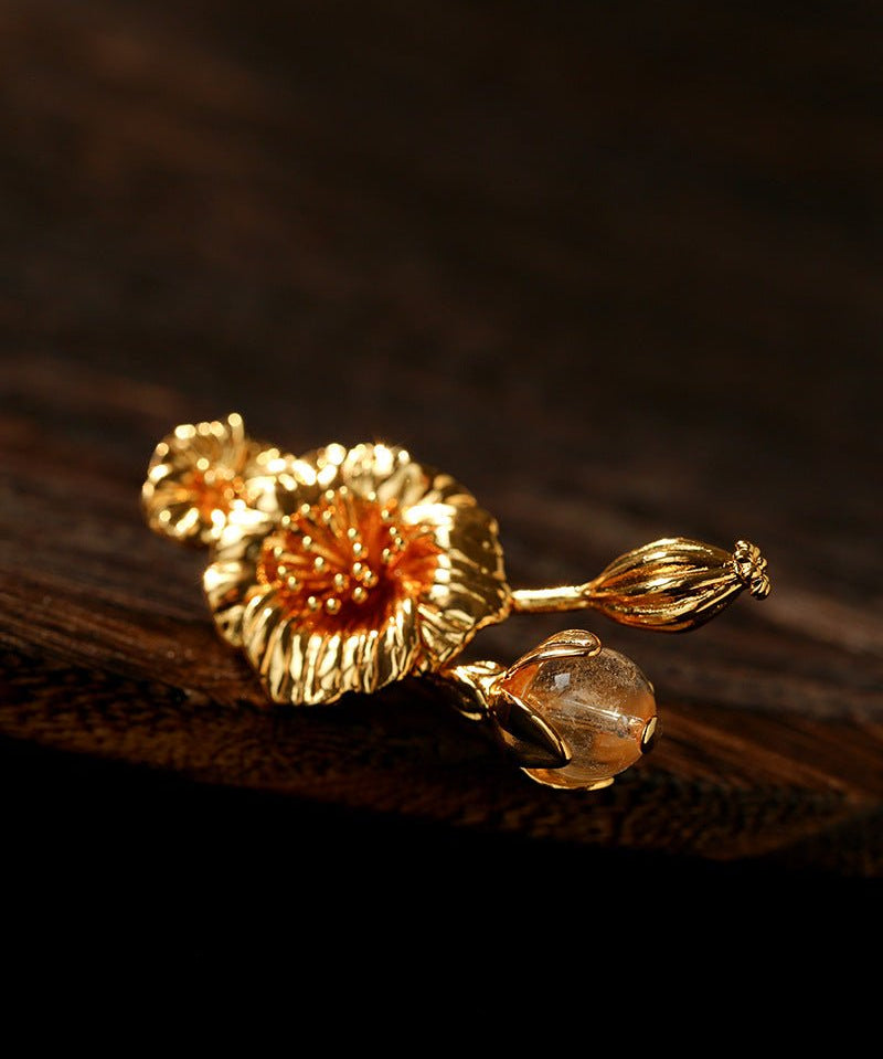 Vintage Gold Poppy Crystal Brooch - floysun