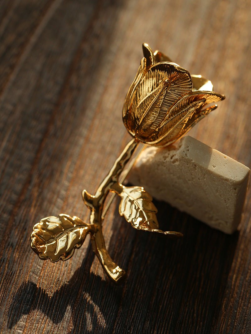 Vintage Gold Rose Branch Brooch - floysun