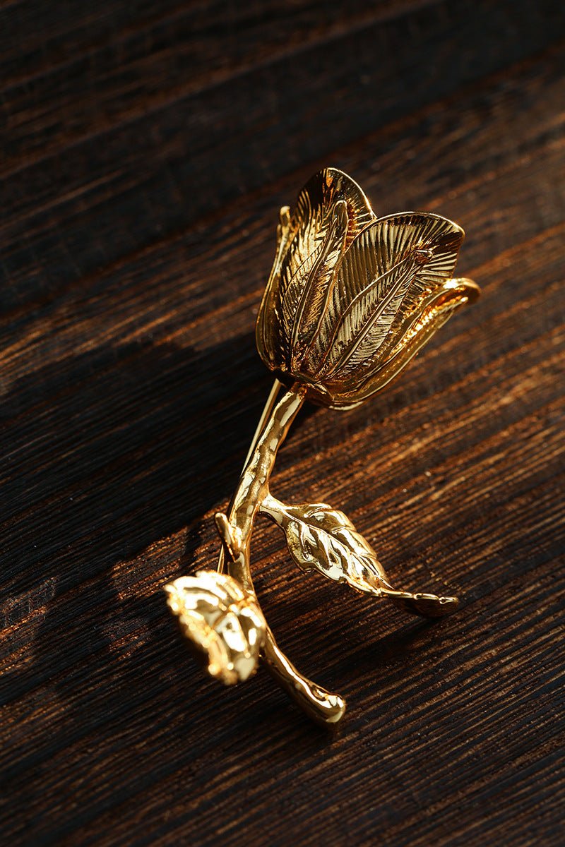 Vintage Gold Rose Branch Brooch - floysun