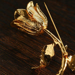 Vintage Gold Rose Branch Brooch - floysun