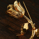 Vintage Gold Rose Branch Brooch - floysun
