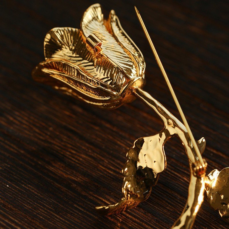 Vintage Gold Rose Branch Brooch - floysun