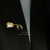 Vintage Gold Rose Branch Brooch - floysun