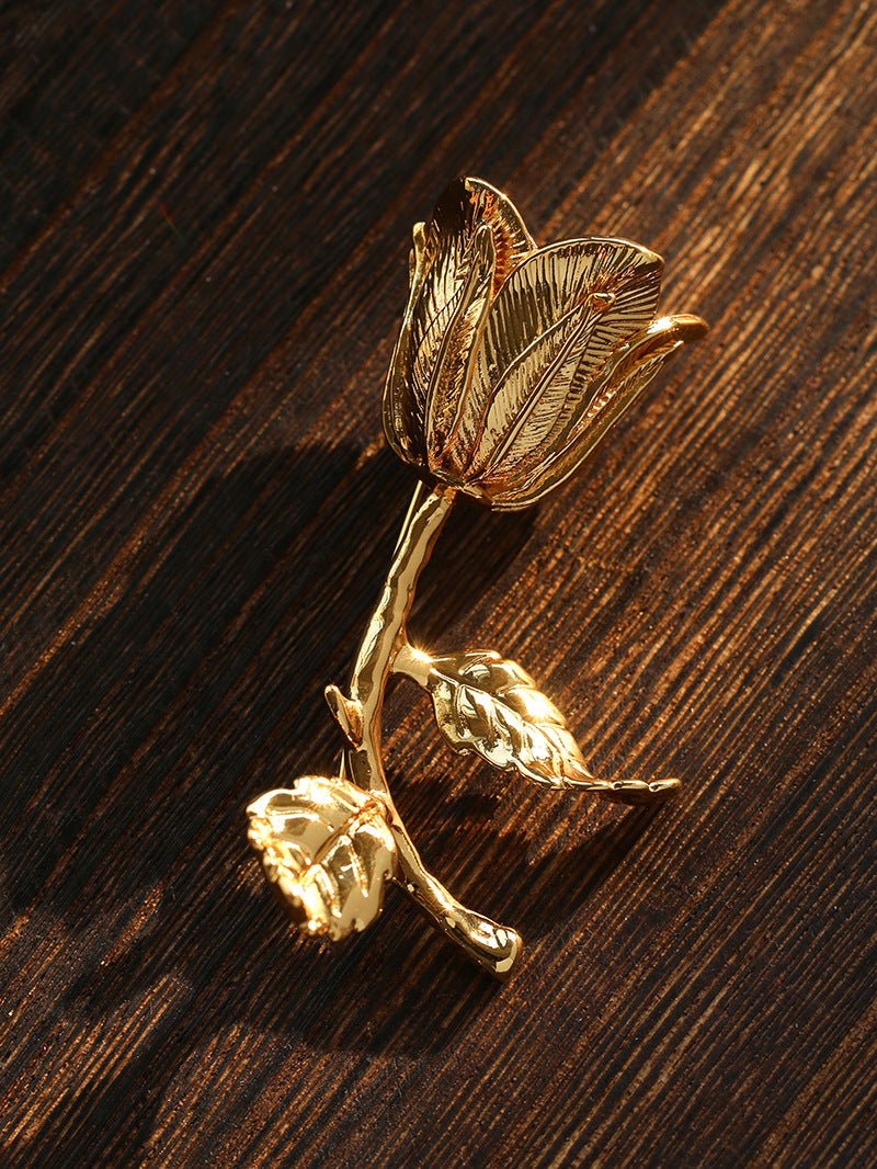 Vintage Gold Rose Branch Brooch - floysun