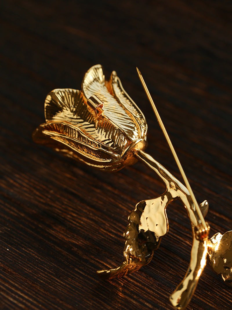 Vintage Gold Rose Branch Brooch - floysun
