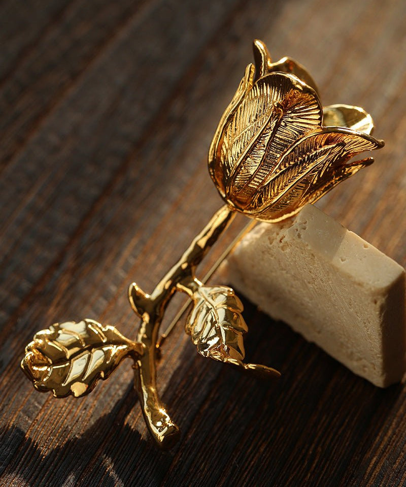 Vintage Gold Rose Branch Brooch - floysun