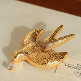 Vintage Hammered Dove Brooch with Drop Zirconia - floysun