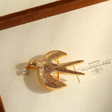 Vintage Hammered Dove Brooch with Drop Zirconia - floysun