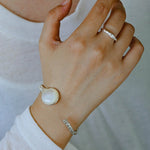 Vintage Hammered Lava Texture White Mother of Pearl Open Cuff Bracelet - floysun