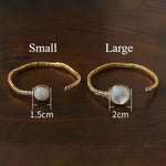 Vintage Hammered Lava Texture White Mother of Pearl Open Cuff Bracelet - floysun