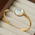Vintage Hammered Lava Texture White Mother of Pearl Open Cuff Bracelet - floysun