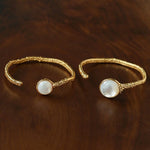 Vintage Hammered Lava Texture White Mother of Pearl Open Cuff Bracelet - floysun