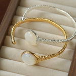 Vintage Hammered Lava Texture White Mother of Pearl Open Cuff Bracelet - floysun