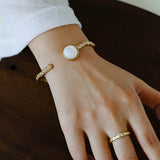 Vintage Hammered Lava Texture White Mother of Pearl Open Cuff Bracelet - floysun