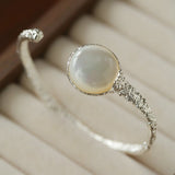 Vintage Hammered Lava Texture White Mother of Pearl Open Cuff Bracelet - floysun