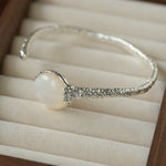 Vintage Hammered Lava Texture White Mother of Pearl Open Cuff Bracelet - floysun