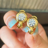 Vintage Heavy Craft 2ct Round Moissanite Huggie Earrings - floysun