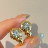 Vintage Heavy Craft 2ct Round Moissanite Huggie Earrings - floysun