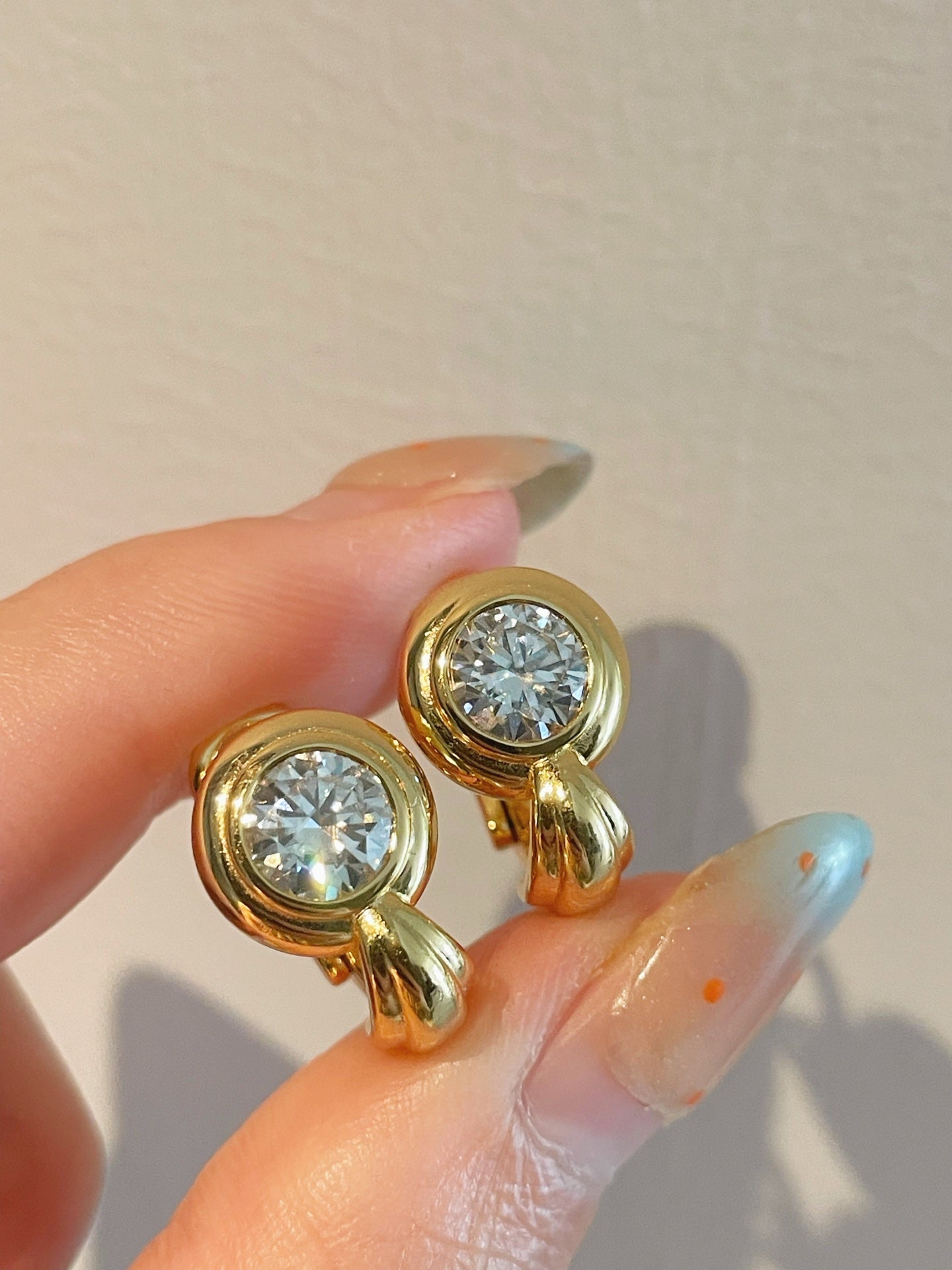 Vintage Heavy Craft 2ct Round Moissanite Huggie Earrings - floysun