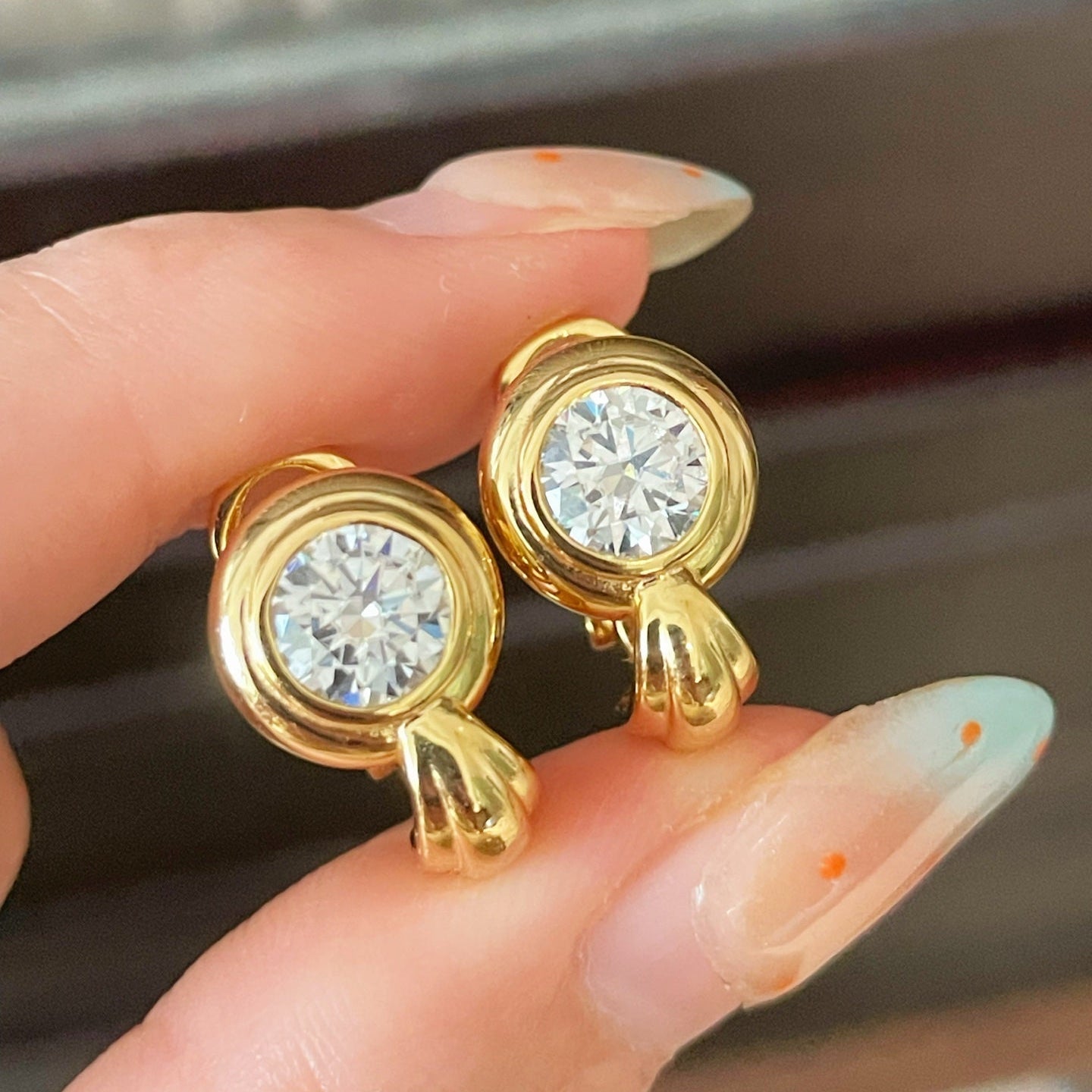 Vintage Heavy Craft 2ct Round Moissanite Huggie Earrings - floysun