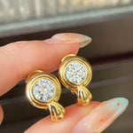 Vintage Heavy Craft 2ct Round Moissanite Huggie Earrings - floysun