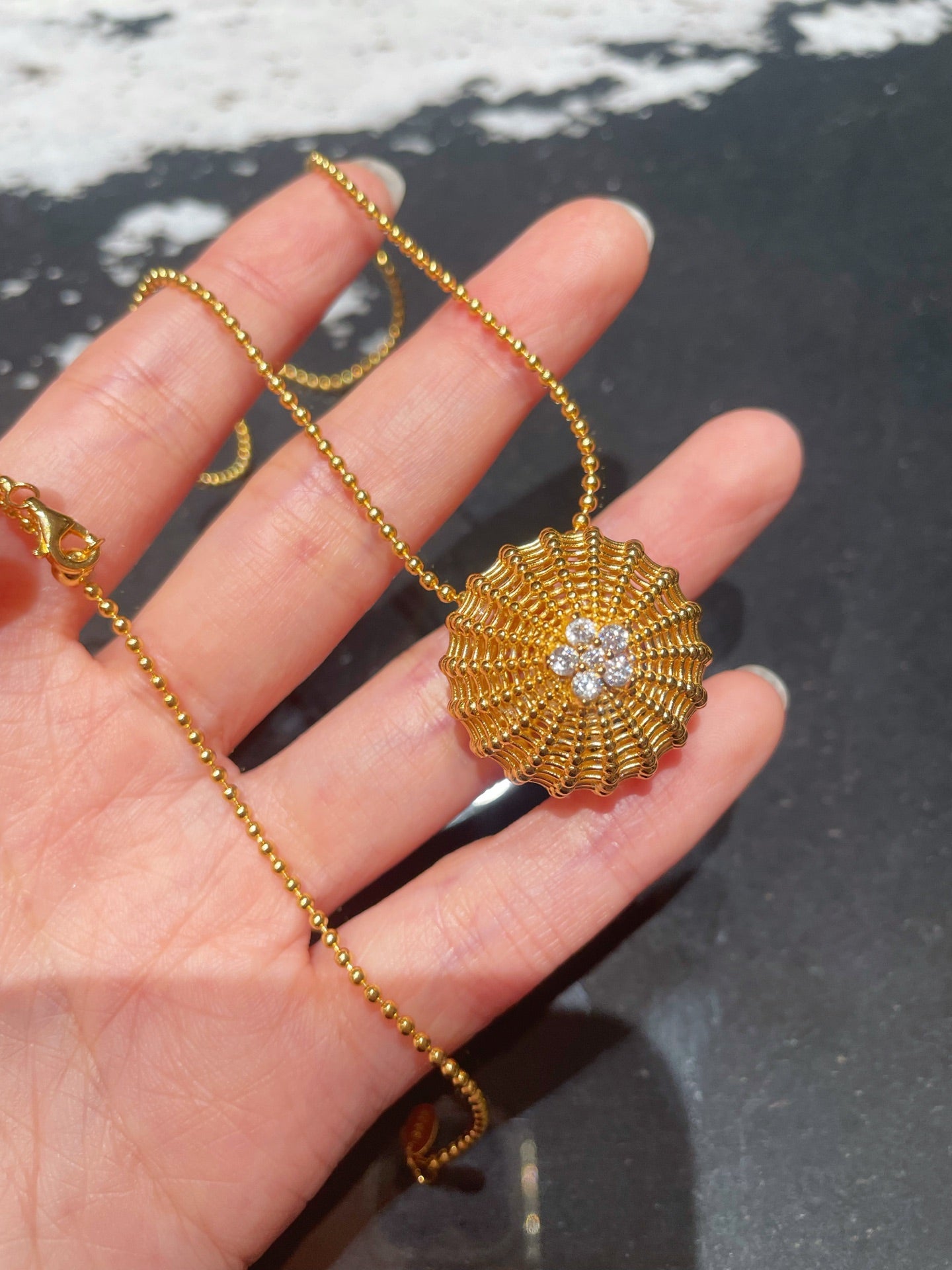 Vintage Heavy Craft Cactus Ball High Carbon Diamond Pendant Necklace - floysun
