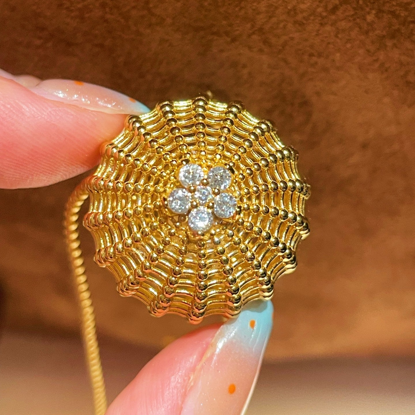 Vintage Heavy Craft Cactus Ball High Carbon Diamond Pendant Necklace - floysun