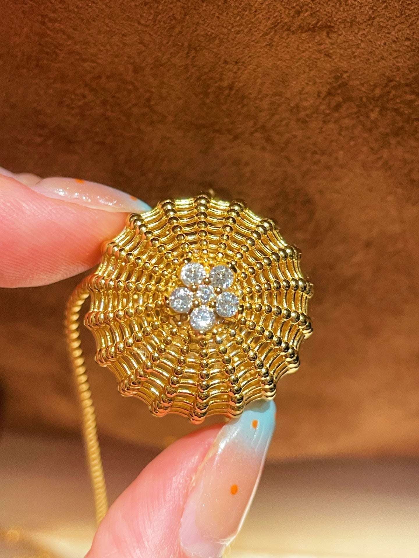 Vintage Heavy Craft Cactus Ball High Carbon Diamond Pendant Necklace - floysun