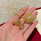 Vintage Heavy Craft Cactus Ball High Carbon Diamond Pendant Necklace - floysun