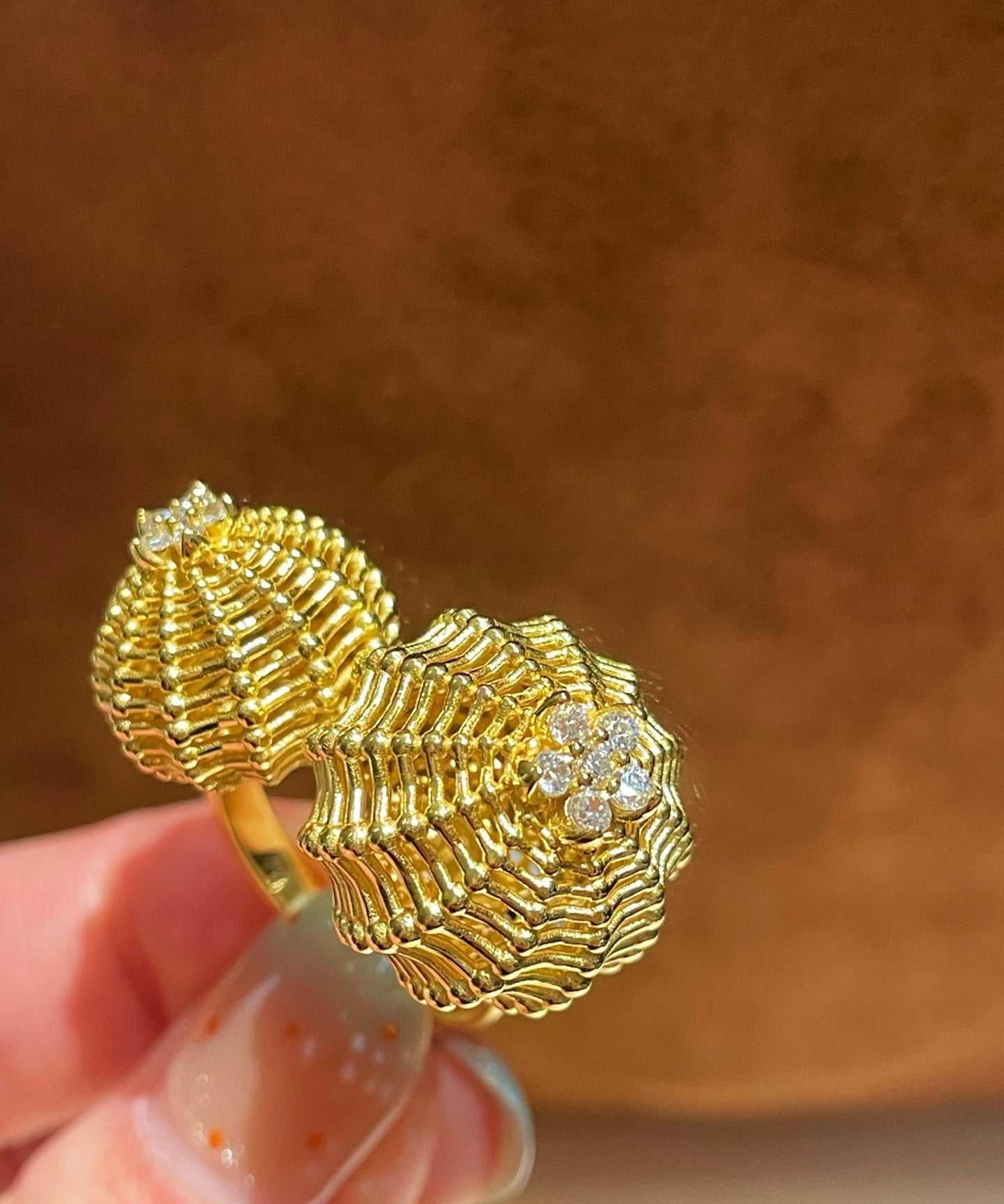 Vintage Heavy Filigree Dual Cactus Ball Statement Ring - floysun